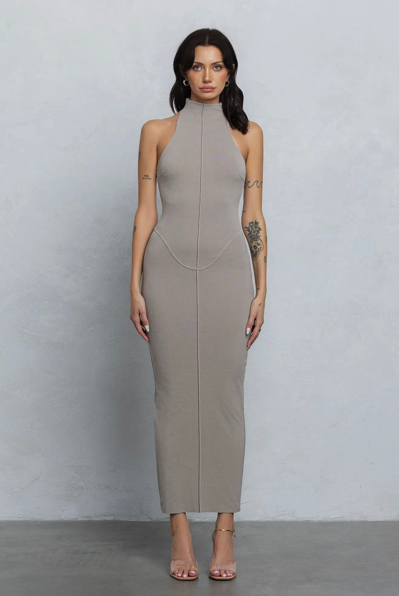Double Side Jersey Mock Neck Maxi Dress
