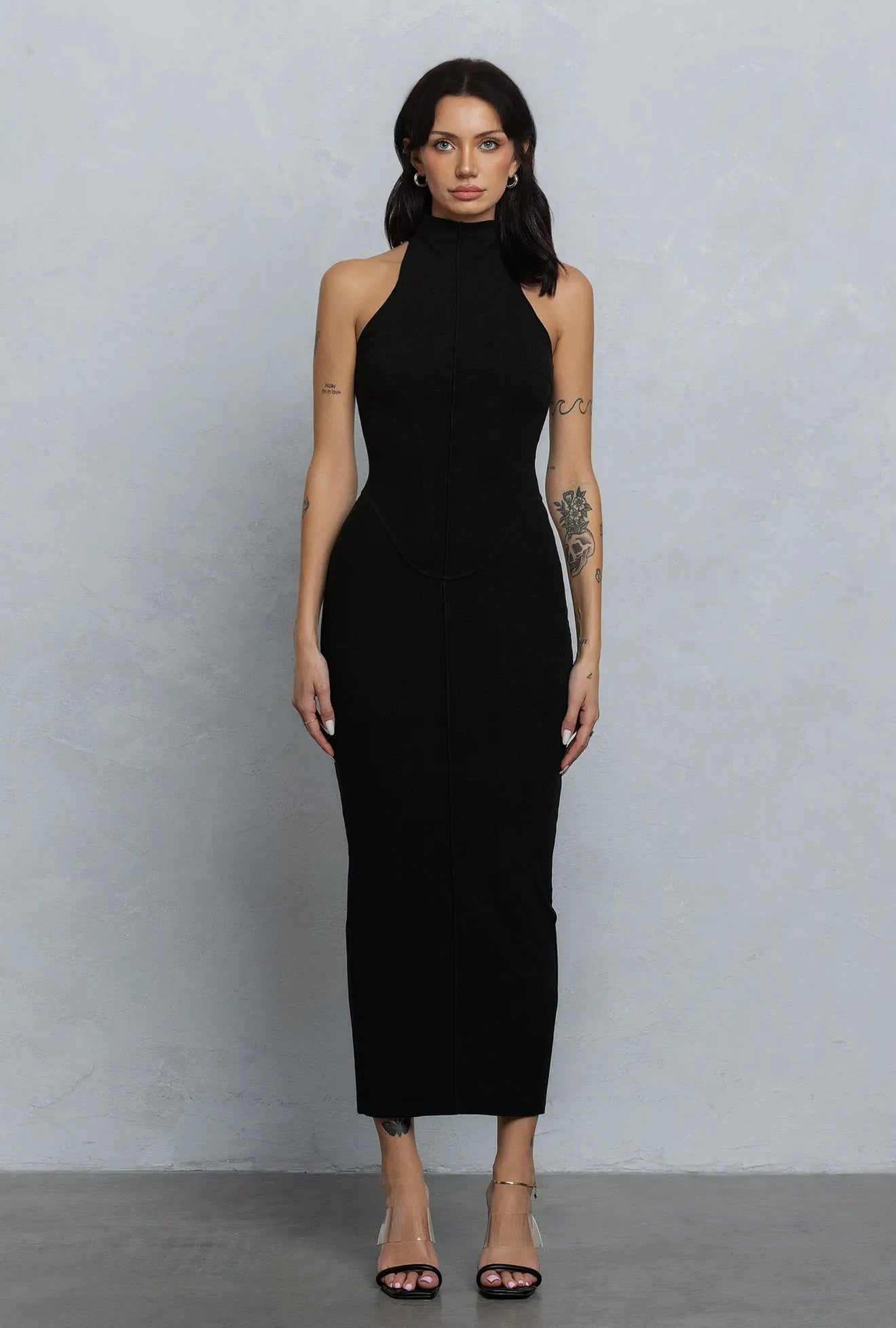 Double Side Jersey Mock Neck Maxi Dress