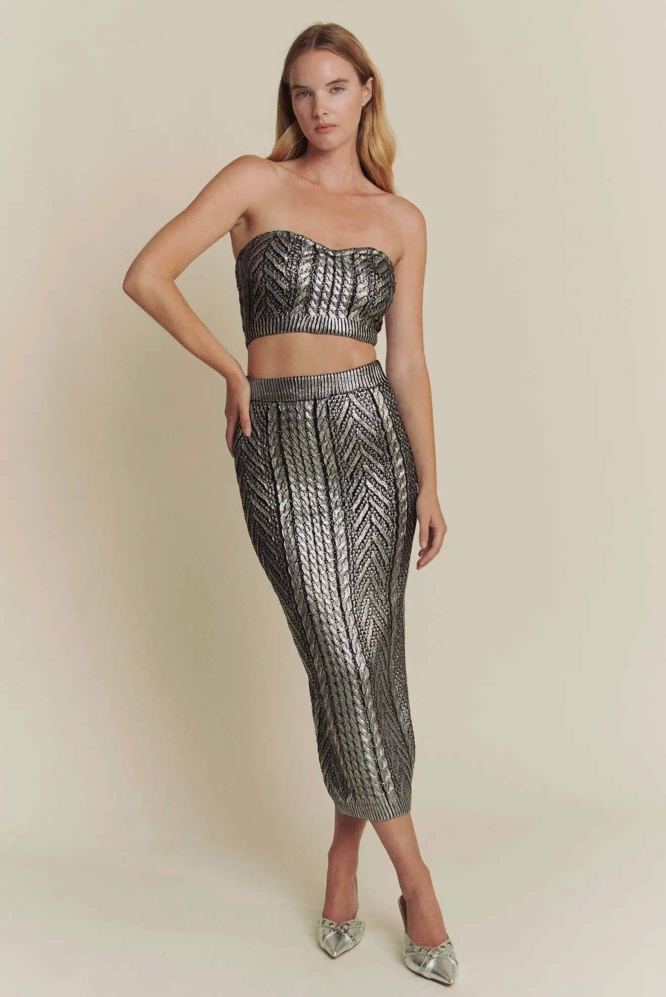 Metallic Cable Knit Tube Top
