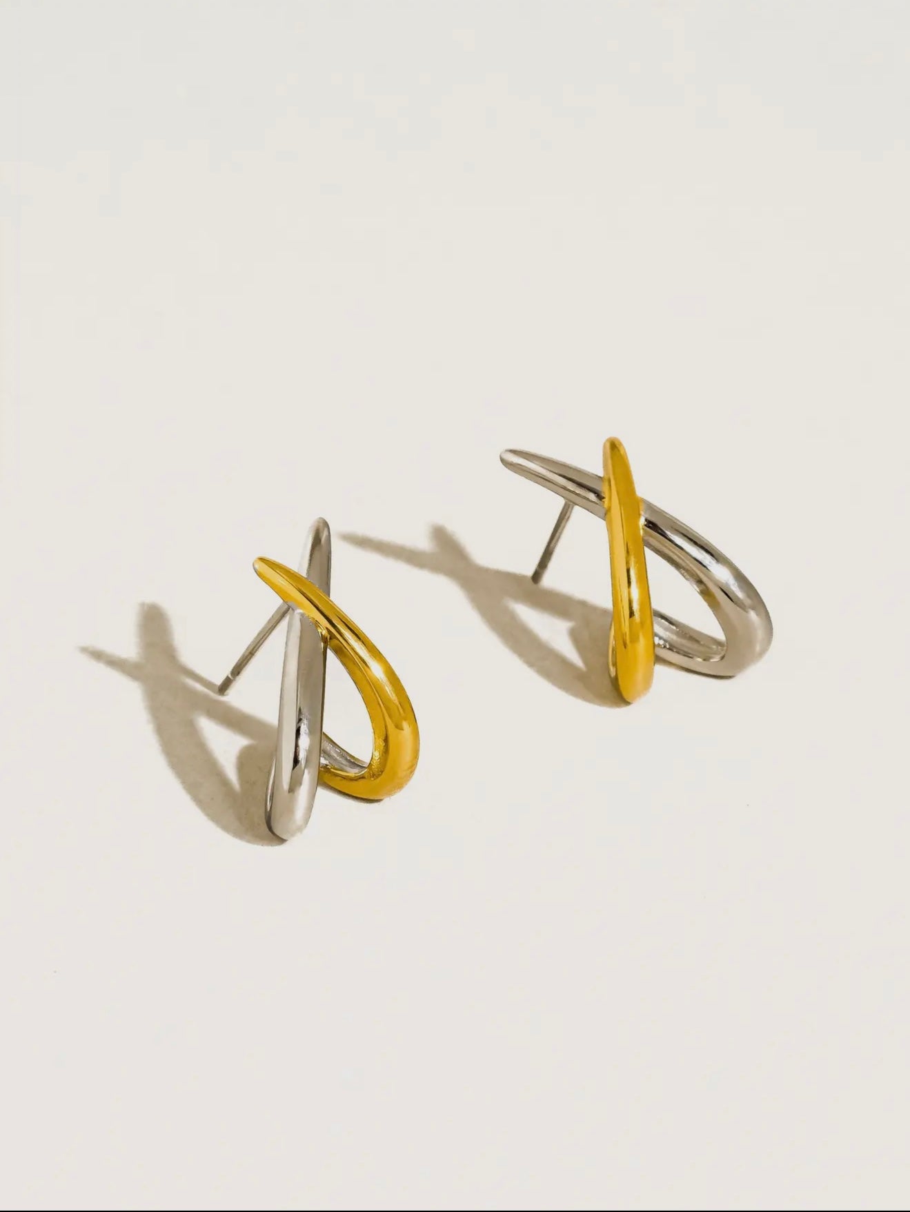Criss Cross Two Toned Stud Earrings