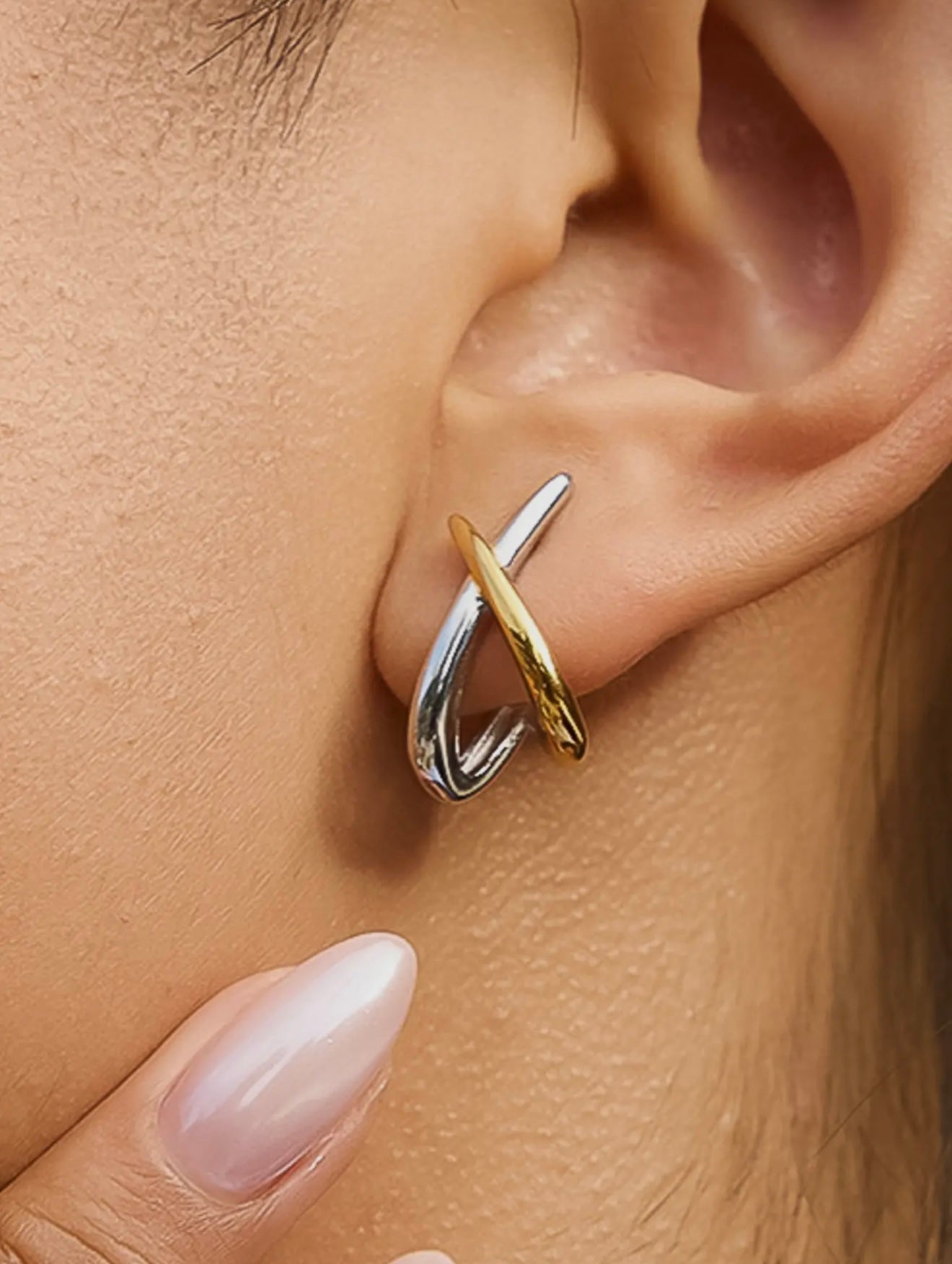 Criss Cross Two Toned Stud Earrings