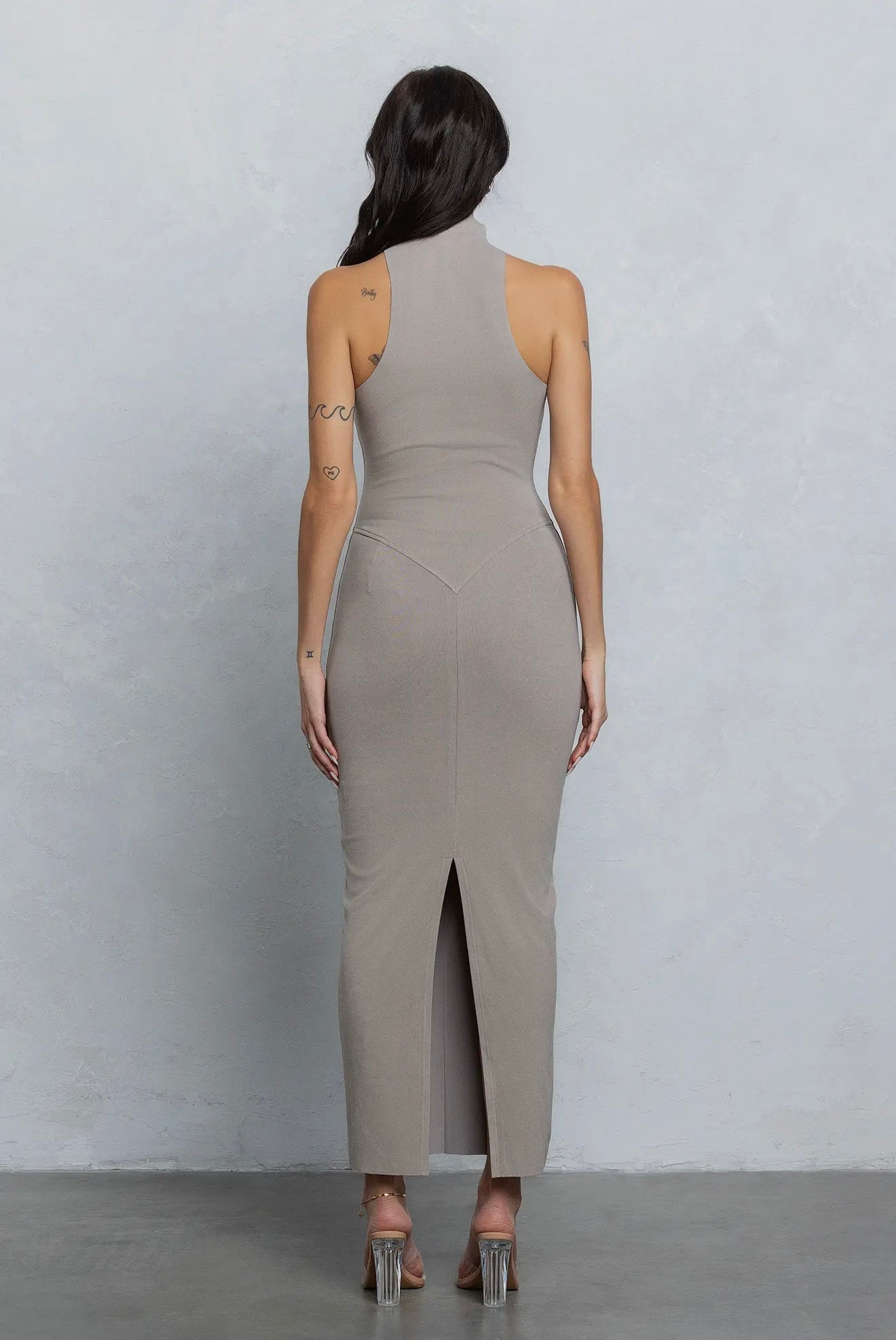 Double Side Jersey Mock Neck Maxi Dress